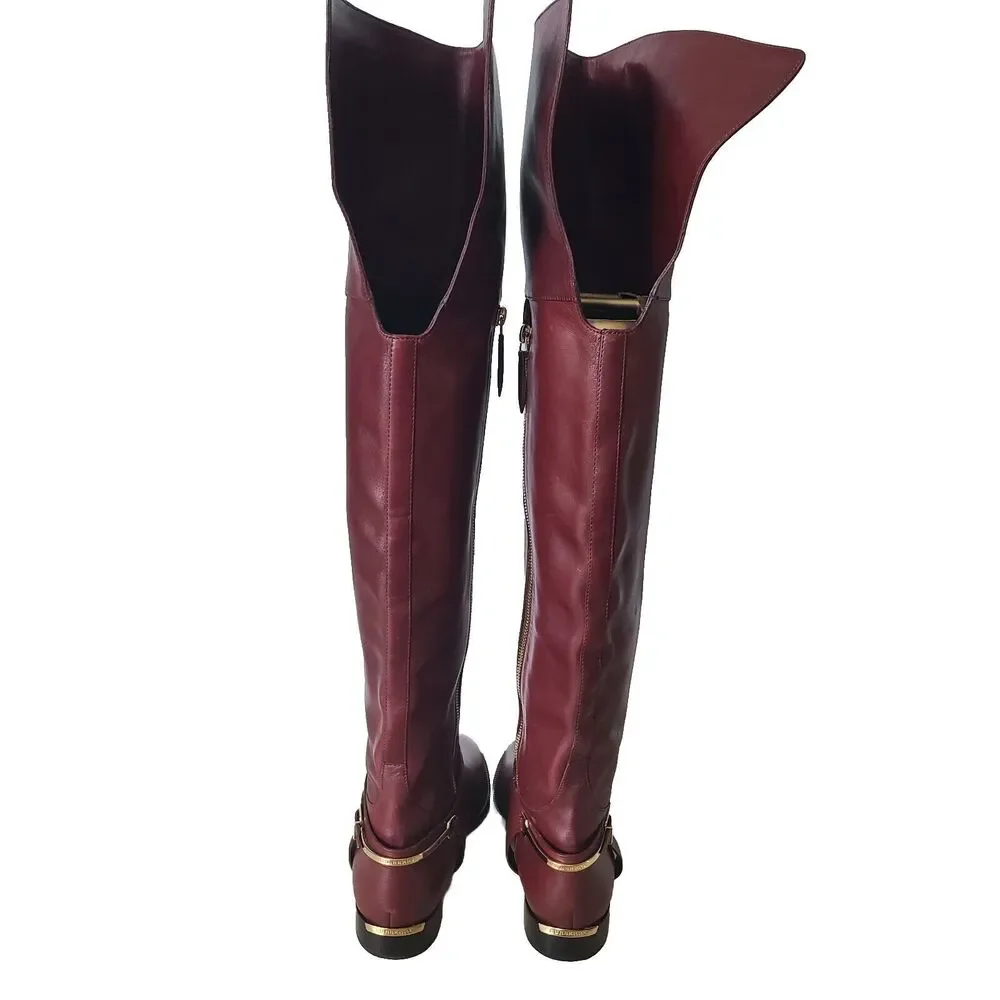 Burberry OTK tall riding buckle boots Carmack burgundy leather sz 6.5 7 37 new
